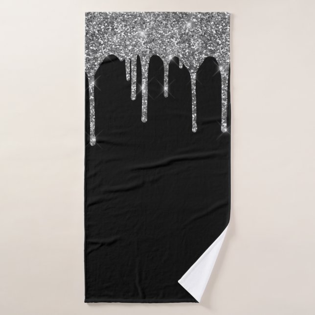 Conjunto De Toalhas Prateado Chic Brilho Gotas Brilha Preto (Toalha de Banho)