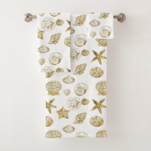 Conjunto De Toalhas Prateleiras Brancas Douradas
