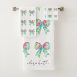 Conjunto De Toalhas Preppy Pink e Arcos verdes personalizados
