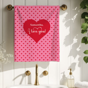 Conjunto De Toalhas Presente Chic Lovely Pink Hearts Eu Te Amo no Dia 