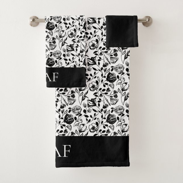 Conjunto De Toalhas Presente de arte de linha floral preto e branco co (Insitu)