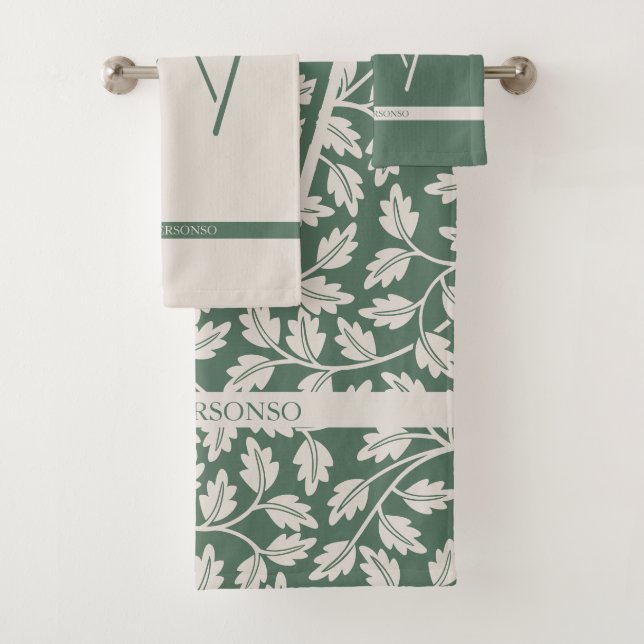 Conjunto De Toalhas Presente de flor verde esmeralda personalizado par (Insitu)