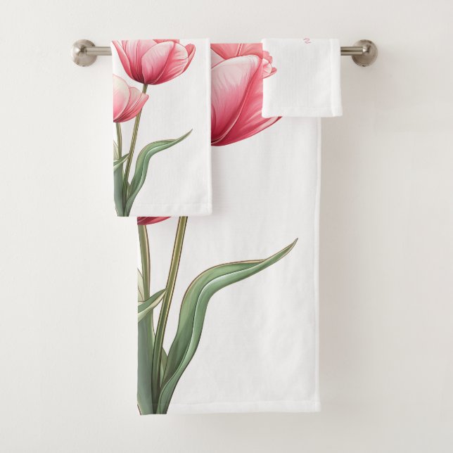 Conjunto De Toalhas Presente de Mãe Jardim de Tulipas Rosa Elegante em (Insitu)