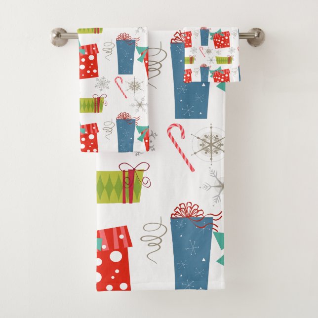 Conjunto De Toalhas Presente de Natal Moderno de Meados do Século e Ca (Insitu)