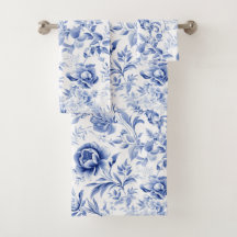 Presente de Padrão de Toalete Floral Branco Azul F