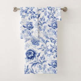 Conjunto De Toalhas Presente de Padrão de Toalete Floral Branco Azul F
