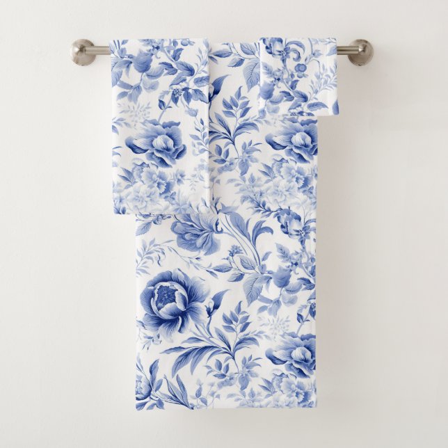 Conjunto De Toalhas Presente de Padrão de Toalete Floral Branco Azul F (Insitu)