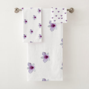 Conjunto De Toalhas Presente Flor Branca Centro Roxo