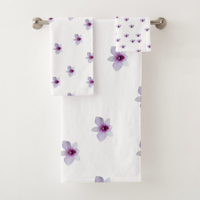 Conjunto De Toalhas Presente Flor Branca Centro Roxo (Insitu)
