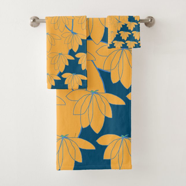 Conjunto De Toalhas Presente Floral Dourado em Azul Turquesa (Insitu)