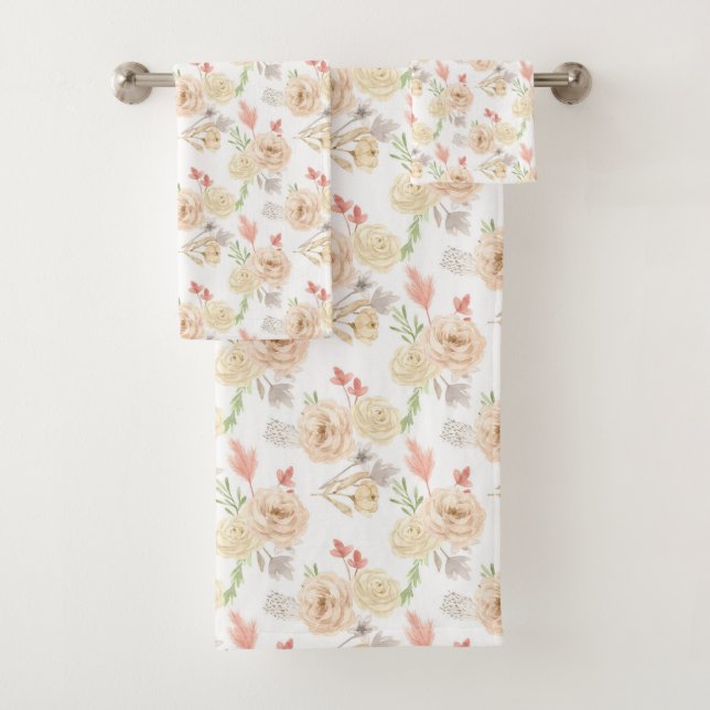 Conjunto De Toalhas Presente Floral Tendência Boho Creme Pêssego Branc (Insitu)