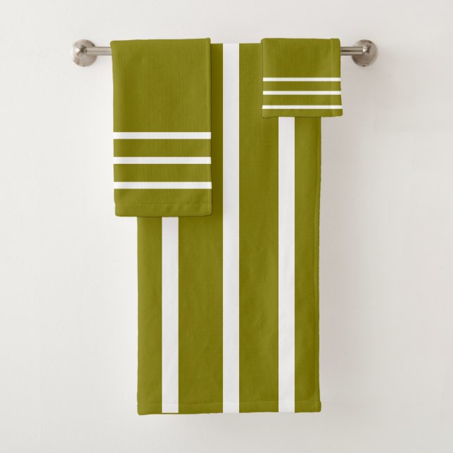Conjunto De Toalhas Presente Listras Oliva e Branco  (Insitu)