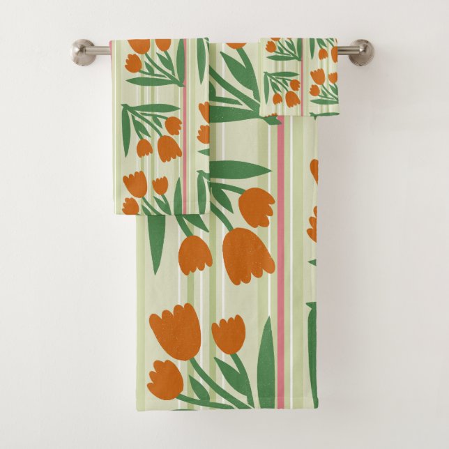 Conjunto De Toalhas Presente retrô bonito l Fundo riscado l Floral (Insitu)