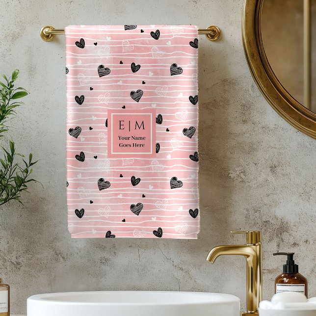 Conjunto De Toalhas Presentes Personalizados de Dia dos Namorados Sket (Sketch Hearts Personalized Best Valentine Gift Towel)