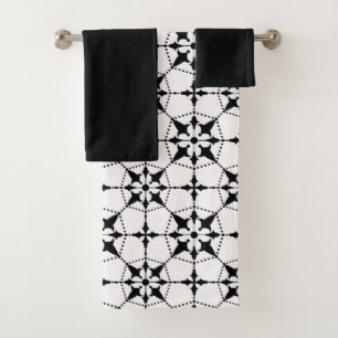 Conjunto de toalhas Pretas e Brancas com Padrão Ge