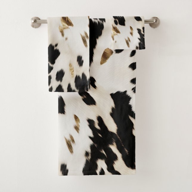 Conjunto De Toalhas Preto Branco Dourado Sudoeste Couro de Vaca Chá de (Insitu)