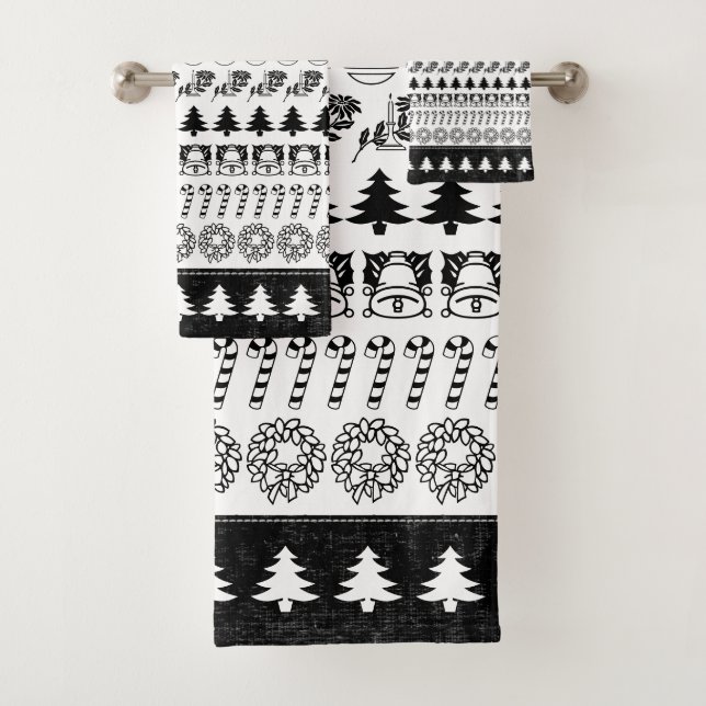 Conjunto De Toalhas Preto/branco enfileira o teste padrão da arte da (Insitu)