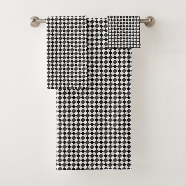 Conjunto De Toalhas Preto Cinza Branco Xadrez Diamante (Insitu)