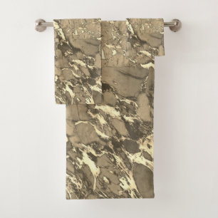 Conjunto De Toalhas Preto, Cinza e mármore Dourado