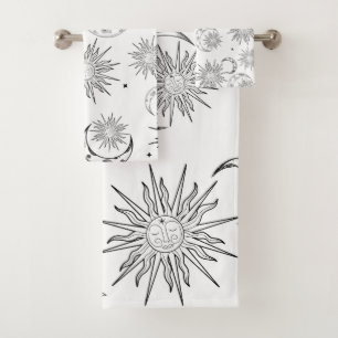 Conjunto De Toalhas Preto e Branco Caprichoso Sol Lua e Estrelas