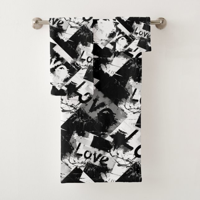 Conjunto De Toalhas Preto e branco com padrão de amor de manchas (Insitu)