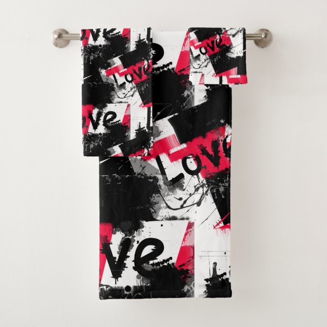 Conjunto De Toalhas Preto e branco com pontos vermelhos padrões de amo (Insitu)