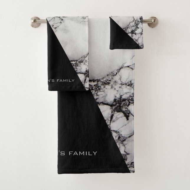 Conjunto De Toalhas Preto E Branco Marbado (Insitu)