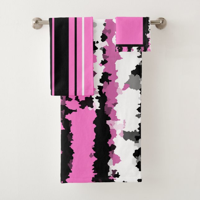 Conjunto De Toalhas preto e branco rosa (Insitu)