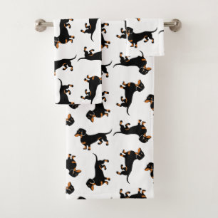 Conjunto De Toalhas Preto e teste padrão do Dachshund de Tan