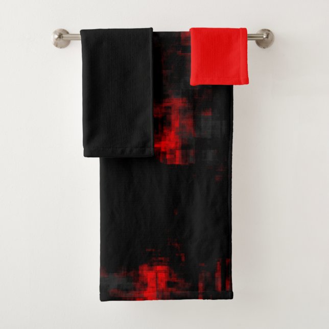 Conjunto De Toalhas Preto e Vermelho (Insitu)