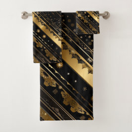 Conjunto De Toalhas Preto Elegante E Dourado Diagonal Strike