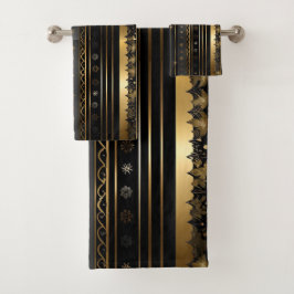 Conjunto De Toalhas Preto Elegante E Dourado Vertical Strike