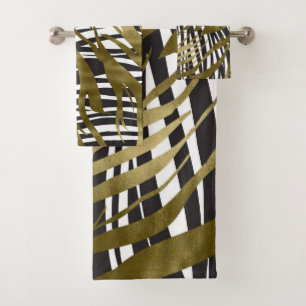 Conjunto De Toalhas Preto & Impressão Zebra Dourada Chique Safari Glam