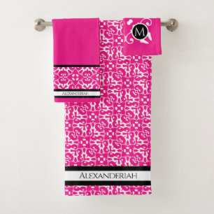 Conjunto De Toalhas Preto moderno e branco abstiam-se, damasco Fuschia
