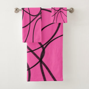 Conjunto De Toalhas Preto na Arte de Fita Rosa