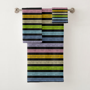 Conjunto De Toalhas Preto Pastel esboçado do arco-íris das listras