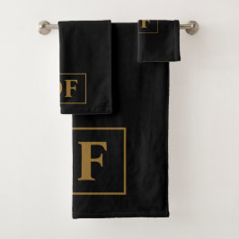 Conjunto De Toalhas Preto Personalizado com Iniciais Dourados