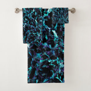 Conjunto De Toalhas Preto Roxo & Azul Aquático Elétrico Choque