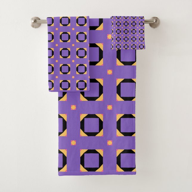 Conjunto De Toalhas Preto-roxo decorativo e amarelo (Insitu)