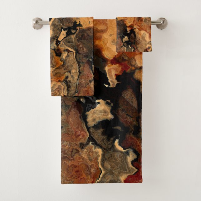 Conjunto De Toalhas Preto, Vermelho e Ferrugem (Insitu)