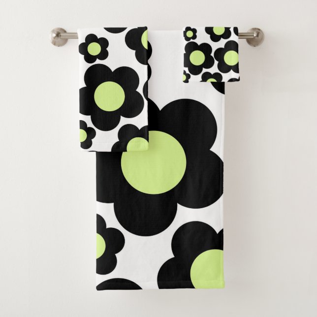 Conjunto De Toalhas Preto Whimsso e Verde limão Floral Cheio (Insitu)
