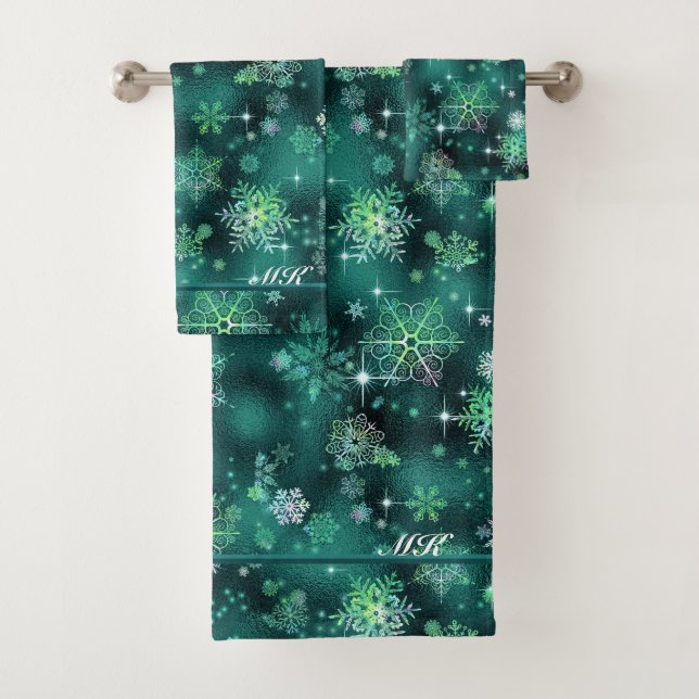 Conjunto De Toalhas Prettiest Snowflakes Green ID846 (Insitu)