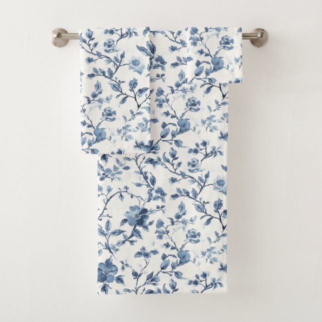 Conjunto De Toalhas Pretty Blue White Floral   (Insitu)