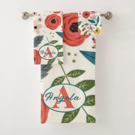 Conjunto De Toalhas Pretty Blush Pink Floral Botanical Monogram 