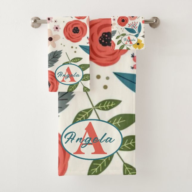 Conjunto De Toalhas Pretty Blush Pink Floral Botanical Monogram  (Insitu)