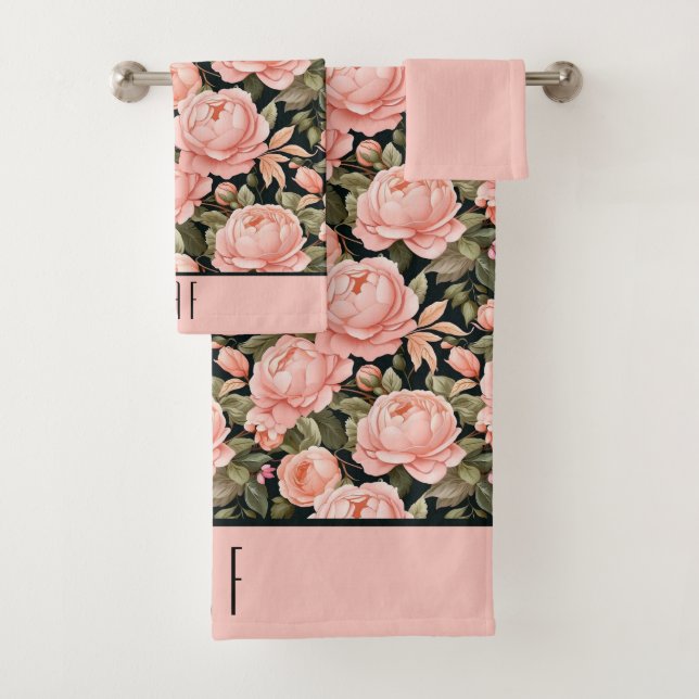 Conjunto De Toalhas Primeiras Letras Monograma Rosa Floral Chá de Noiv (Insitu)