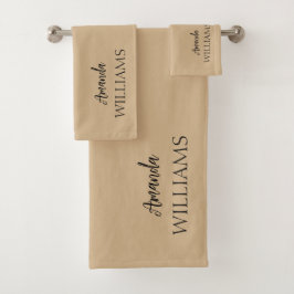 Conjunto De Toalhas Primeiro Sobrenome Elegante de Trendação Negra | T