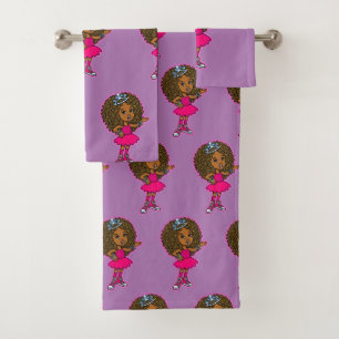 Conjunto De Toalhas Princesa pequena bonito do rosa do afro-americano