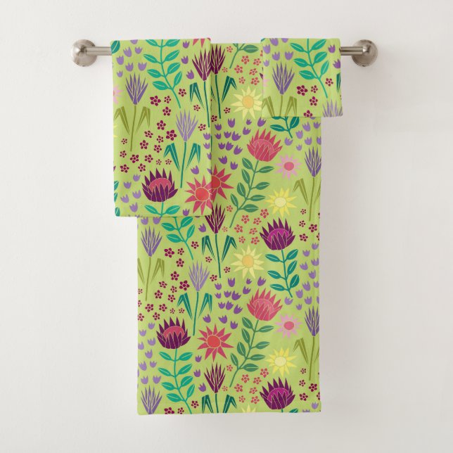 Conjunto De Toalhas Protea Floral Block Impressão Millefleur Cheio ver (Insitu)