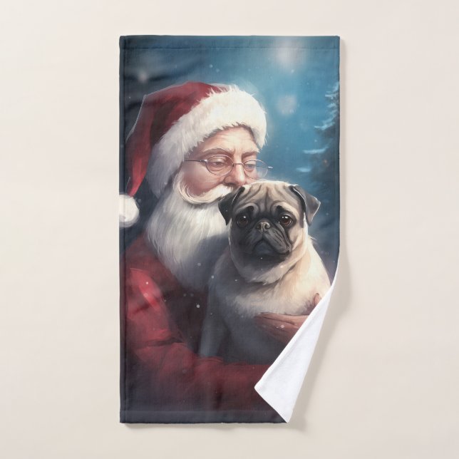Conjunto De Toalhas Pug Com Papai Noel Natal Festivo (Toalha de mão)
